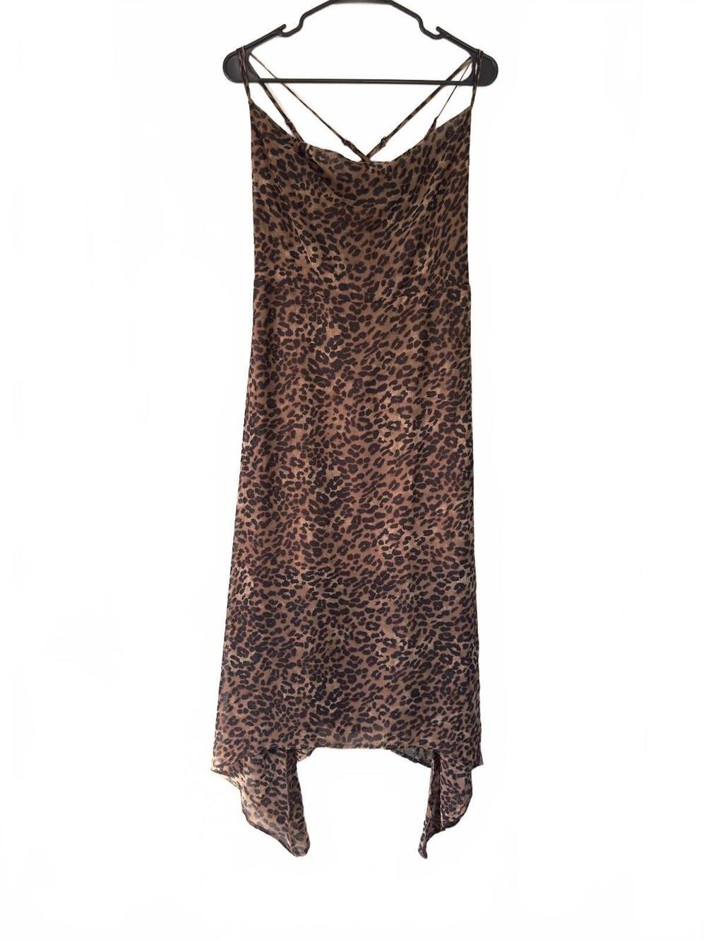 Leopard Print Asymmetrical Cowl Neck Dress